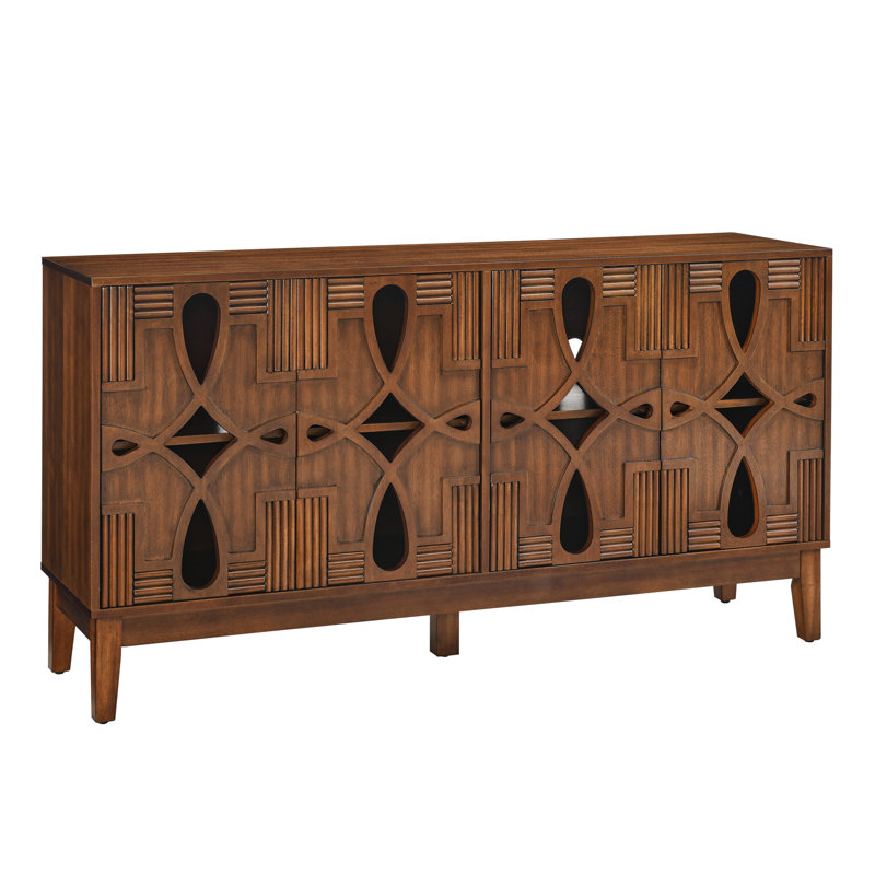 Mid Century Modern Walnut Sideboard. 60.5" Storage Cabinet With 4 Doors And Adjustable Shelf Prominent Features. For Kitchen, Dining, Living Room, Bedroom, Entryway Sideboard Storage. Buffet Cabinet.