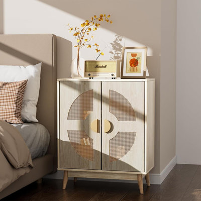 Crédence en rotin avec portes et tablettes - Mid-Century