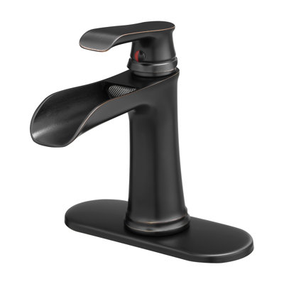 Modern Bathroom Faucet With Waterfall Spout, Deck Mounted, Pop Up Drain, Supply Lines, One Handle, Matte Black Finish, Geometric Shape, Hot And Cold Water Sink Faucet, Waterfall, Single Hole, Drain