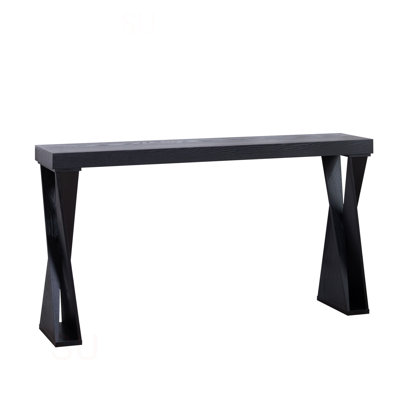 Modern Console Table – 58.3" Narrow Entryway Table, Black Manufactured Wood Sofa Table With Crossed Legs For Hallway, Living Room, Or Office
