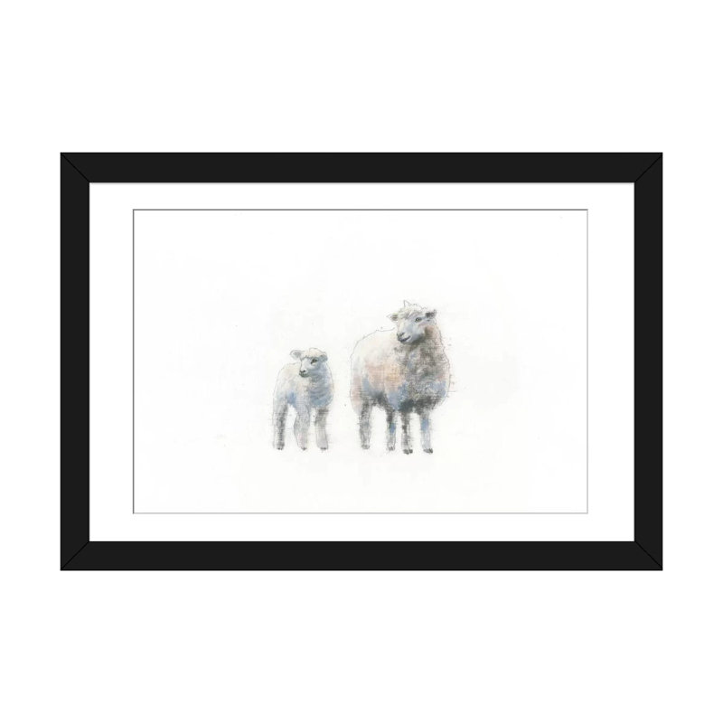 «Sheep and Lamb», impression sur toile tendue, Papier d'art encadré noir, Blanc, H 24 po x l 32 po x P 1 po