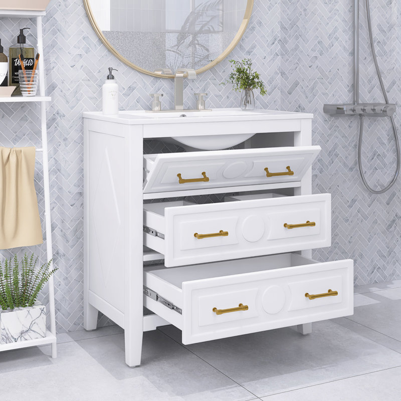 Modern 30'' Freestanding Bathroom Vanity With Ceramic Sink