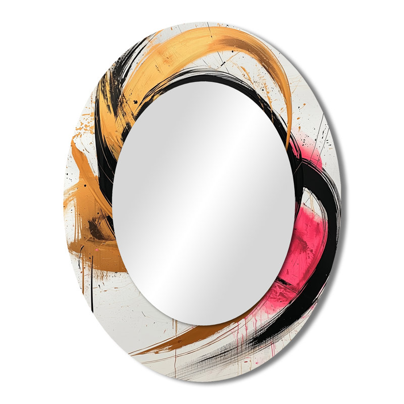 Abstract Circles In Pink And Gold Tones VI - Large Oval Wall Mirror On Metal, 43" x 33"