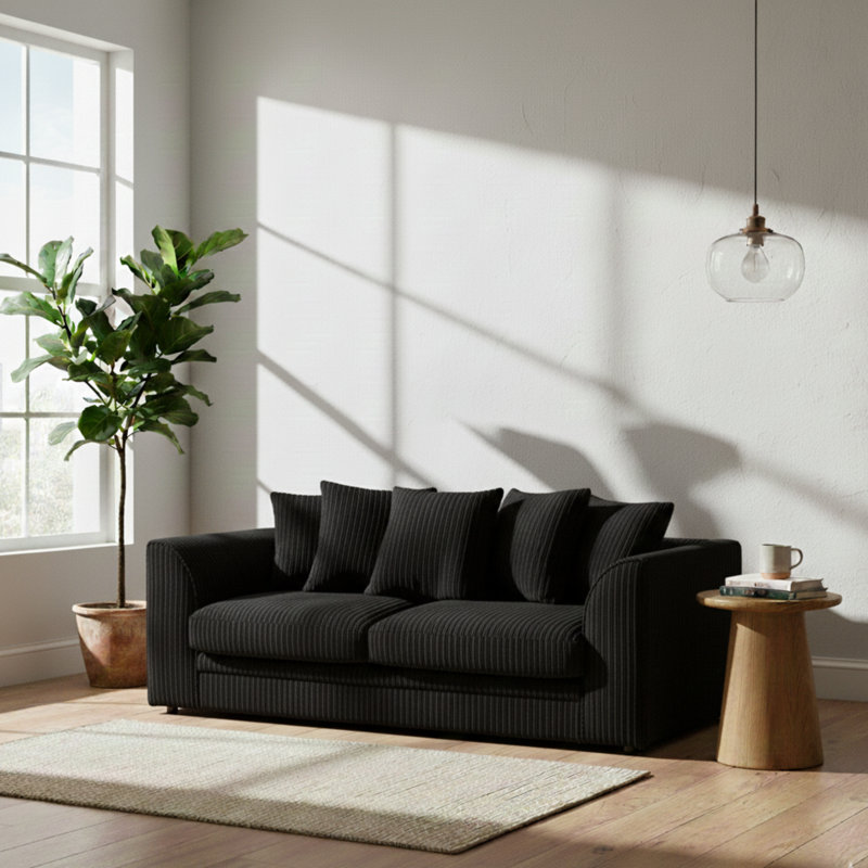 3 Seater Corduroy Sofa, 90cm H x 190cm W x 90cm D, Black
