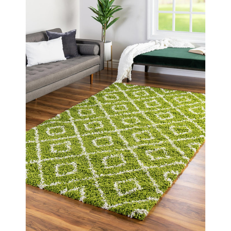 Tapis vert à poils longs treillis Rugs.com Ruth, Rectangle 5 pi 3 po x 8 pi