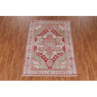 Tapis rouge en laine noué à la main de conception unique 5 pi x 6 pi 10 po New Age