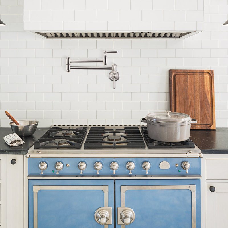 Wall Mounted Brass Pot Filler with 2 Handles, Brushed Nickel