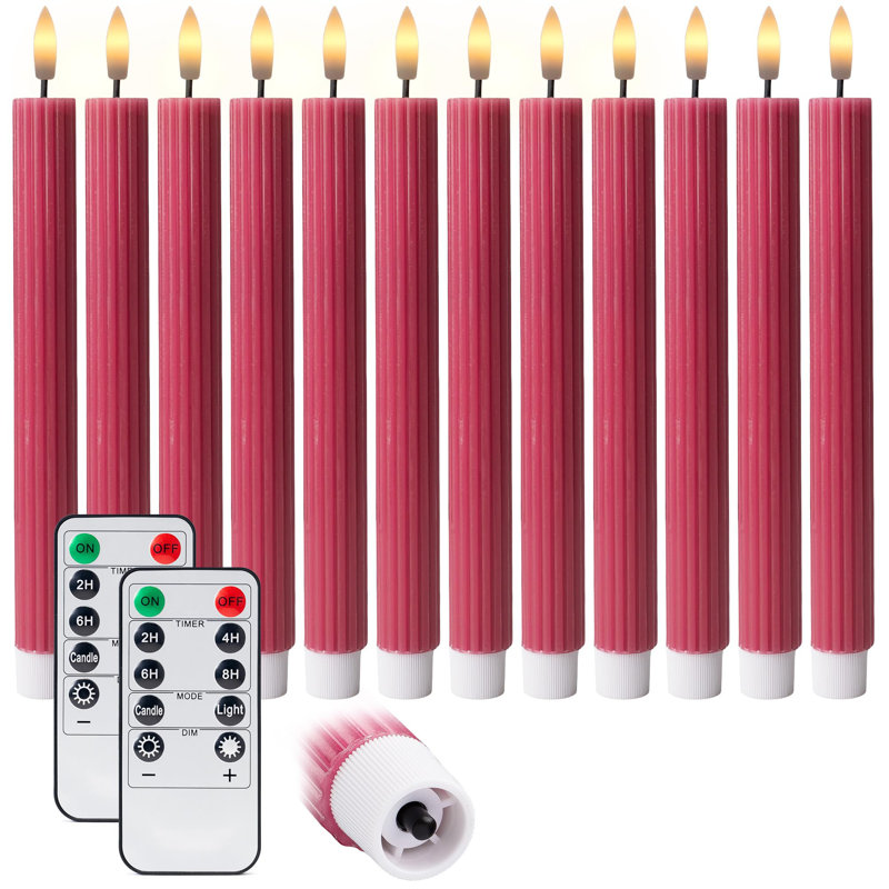 Bougies à DEL cannelées cannelées cannelées sans fil, télécommande, bouton marche / arrêt, à piles, paquet de 12, Rose