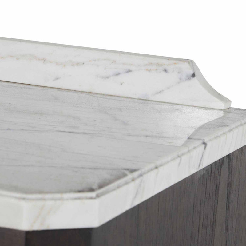 Glenwood 1 - Drawer Solid Wood Nightstand, Forest Black/Agros White Stone/Brass