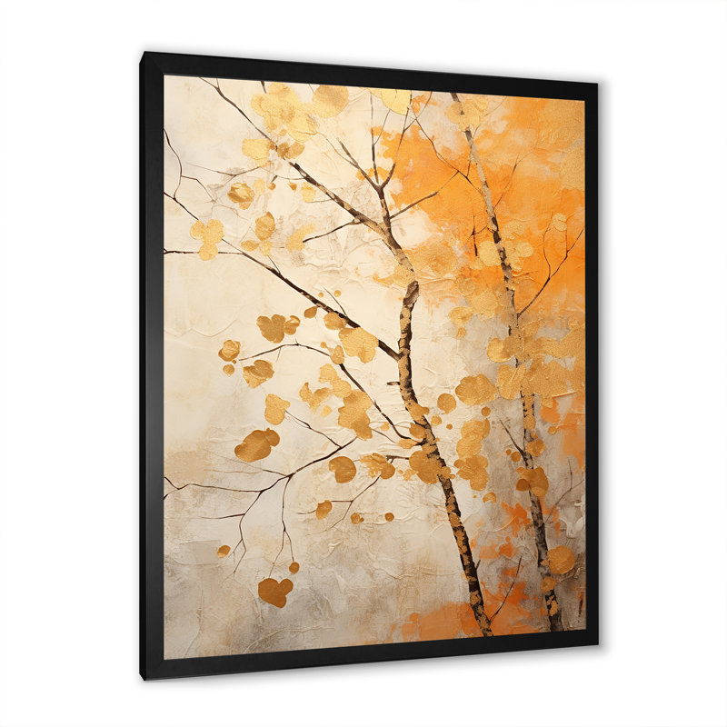 «Peach and Beige Tree Sycamores Song», reproduction d'art sur toile, Cadre simple noir, H 32 po x l 16 po x P 1 po