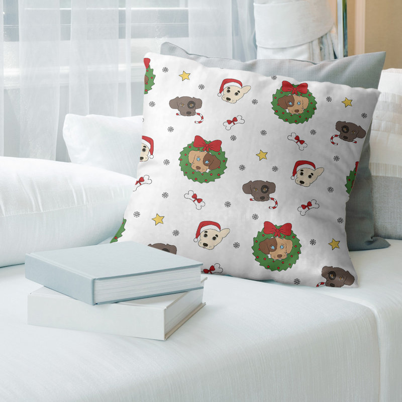 Coussin décoratif chiens de noël, Blanc, 26 po x 26 po