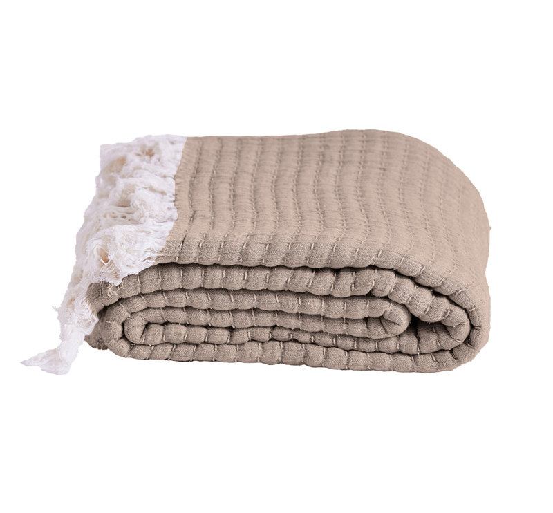 Jeté en fibre de coton Kantha, Light Brown