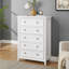 Coffre de rangement blanc. 5 commode pour le salon avec rails en métal. 16,09 pouces de profondeur, conception moderne et innovante des pieds. 31,5 largeur