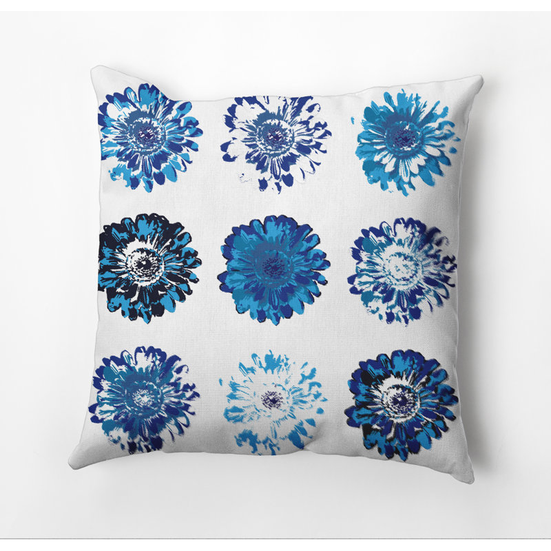 Housse de coussin d’extérieur carrée florale, Bleu, 16 po x 16 po