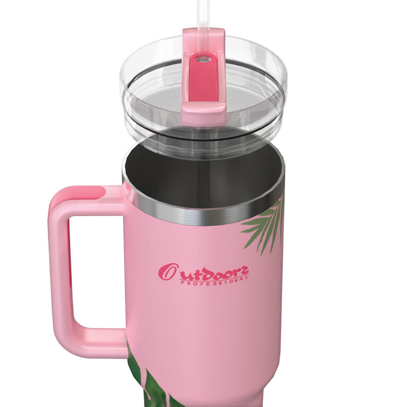 Outdoors Professional 40oz. Double Wall Insulated Travel Tumbler with Straw, Tropical Pink