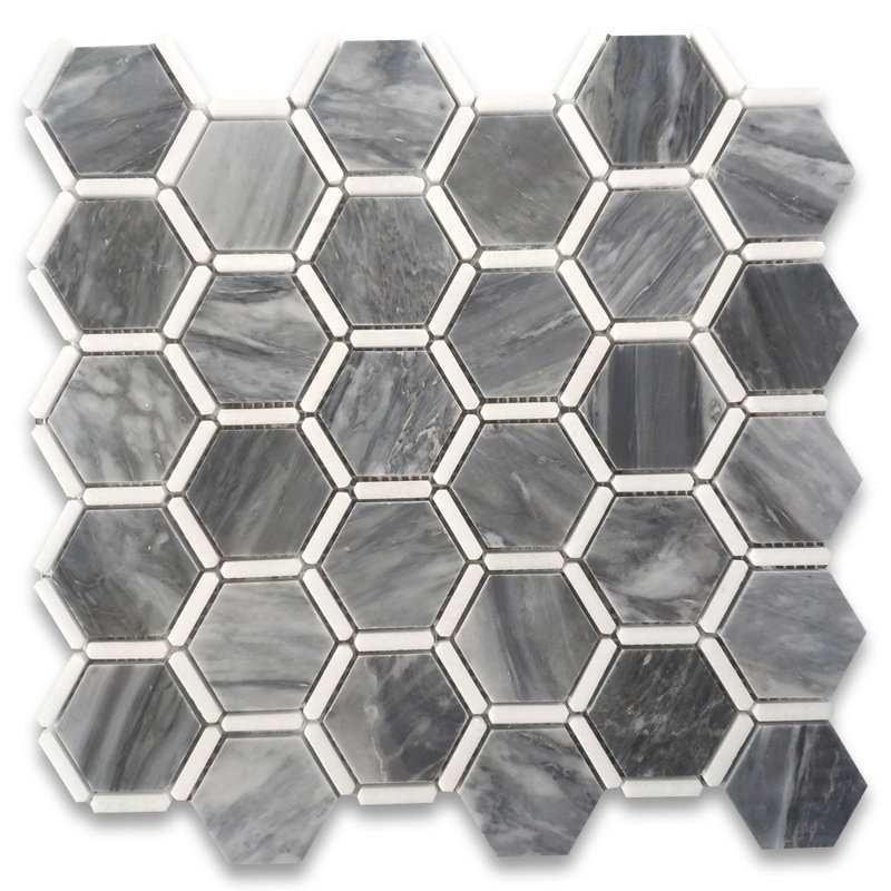 12 in. x 12 in. Honeycomb Marble Tile, Dark Gray
