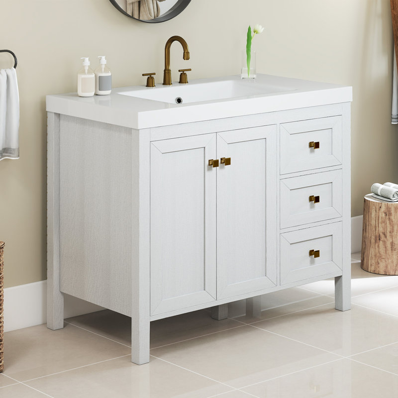 42" Bathroom Vanity With Resin Sink Set, White