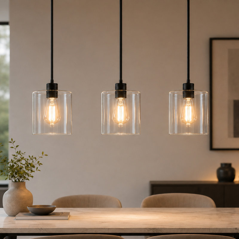 Luminaire suspendu pour îlot de cuisine 7,9 po (l) avec abat-jour en verre transparent