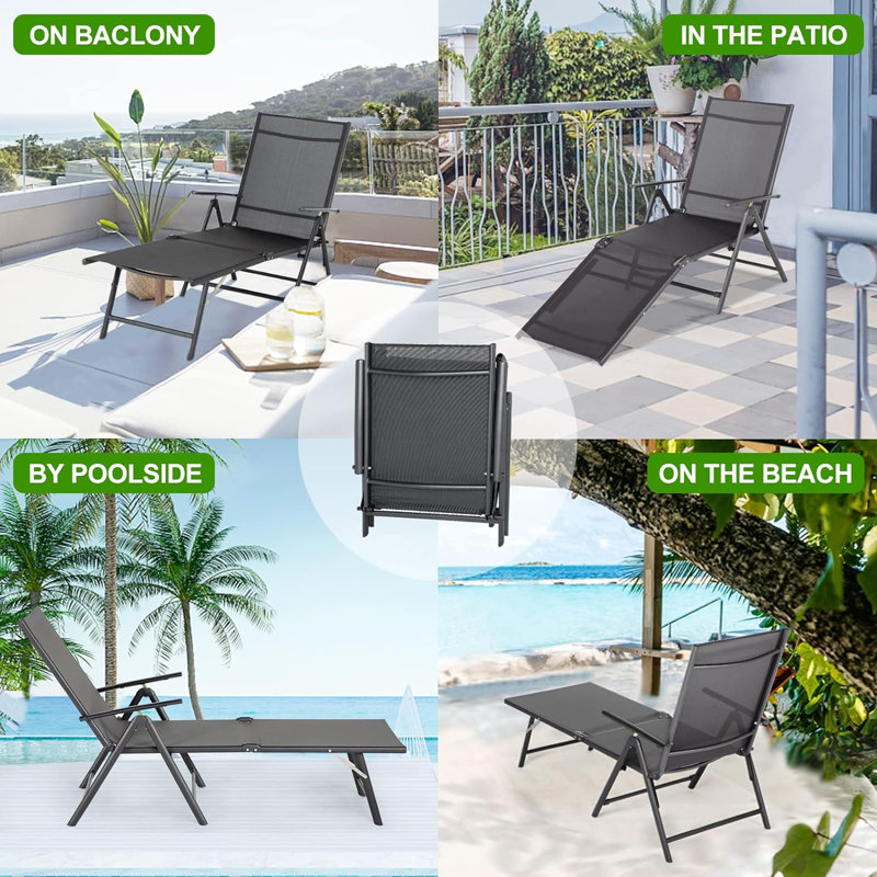 Hildale Outdoor Metal Chaise Lounge, Gray