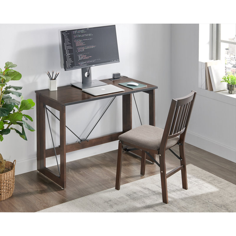Stakmore Folding Wood/steel Desk With Power Block, Espresso Frame