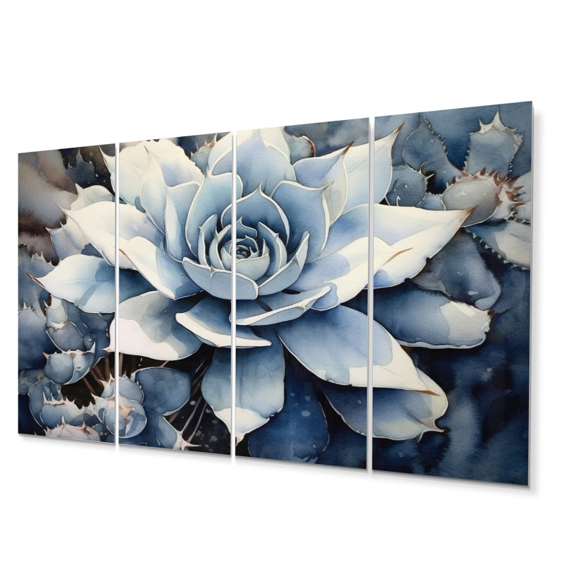 Blue White Cactus Minimal Collage I - Floral Metal Art Print Set