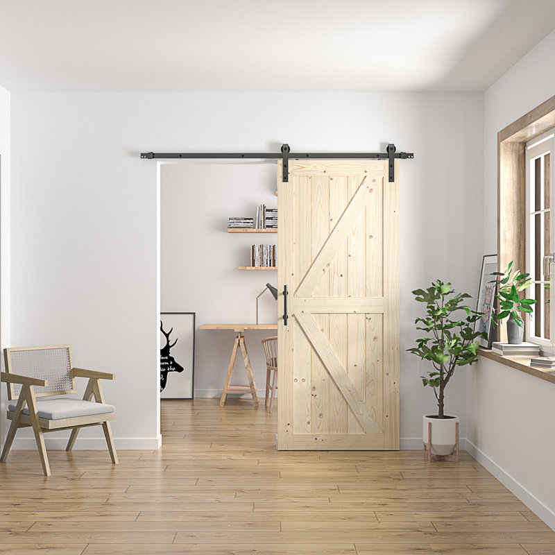 Porte de grange en bois de pin massif 84 po avec quincaillerie coulissante H 84 po, 30 po x 84 po