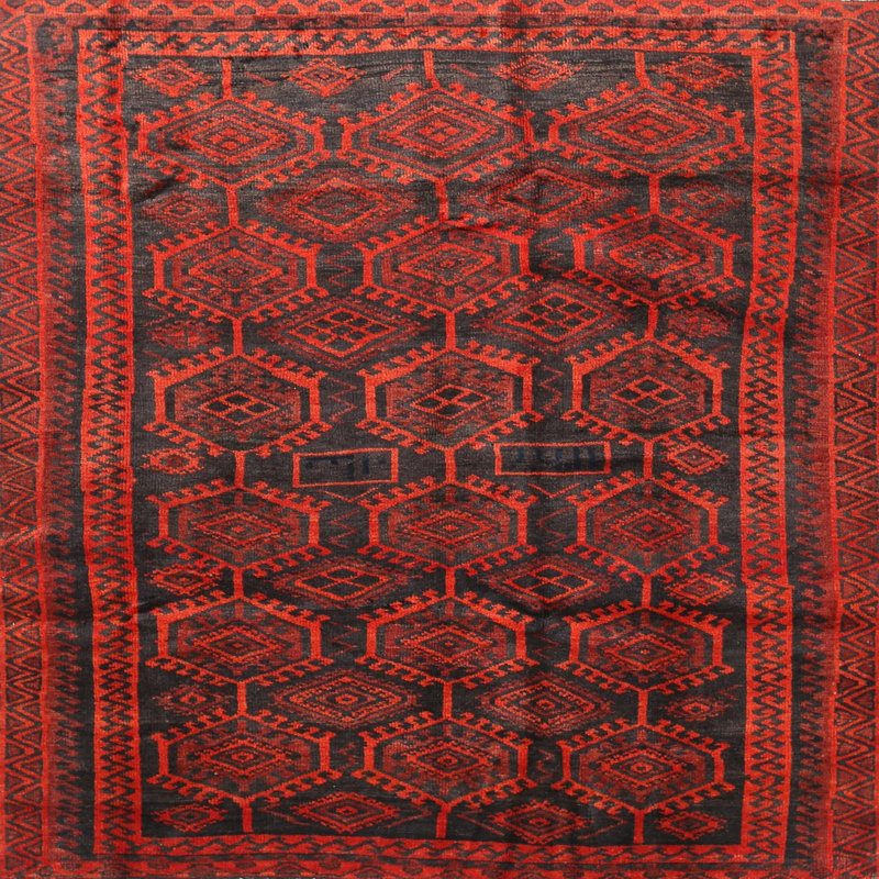 Tapis rouge / noir Southwestern, Rond 3 pi