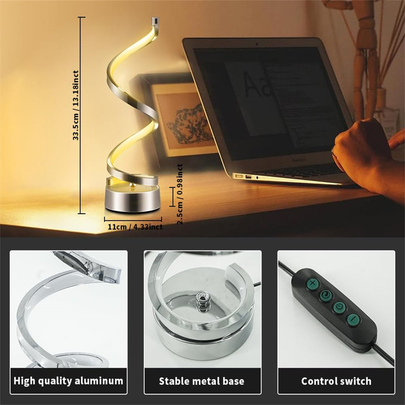 Spiral LED Table Lamp With Remote Control, Three Color Dimmable Bedside Lamp With Timer, 2 Lighting Modes, Modern Minimalist Design Desk Lamp,Suitable For Living Room,Bedroom And Desk