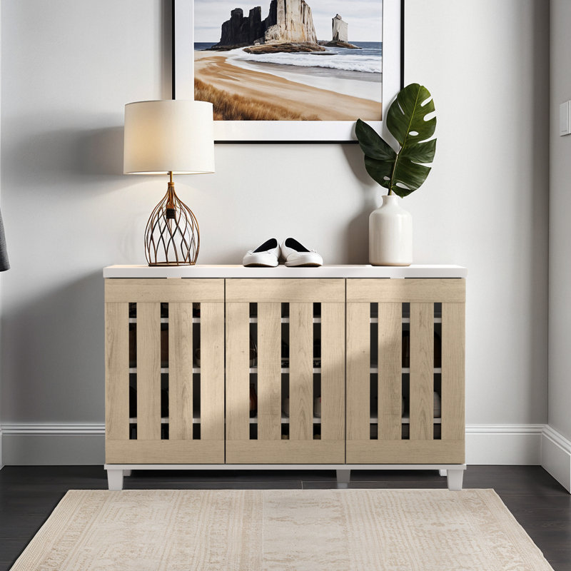 Baron 16 Pair Shoe Storage Cabinet, White/Oslo Oak