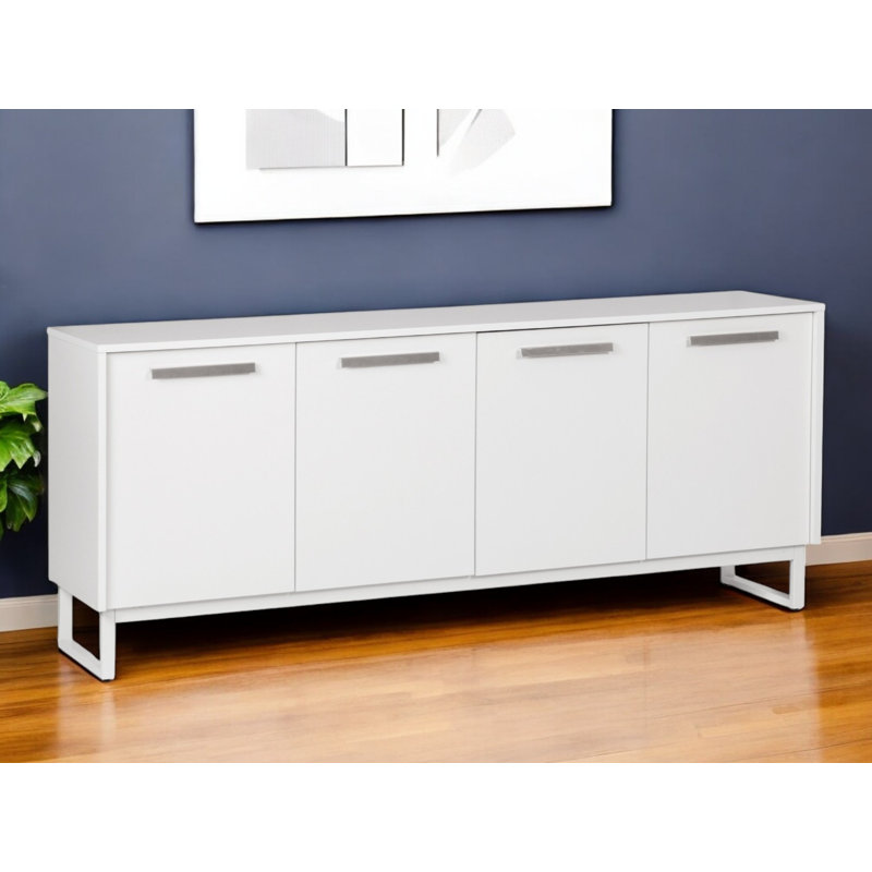 Buffet décoratif 75 "en bois blanc avec quatre portes