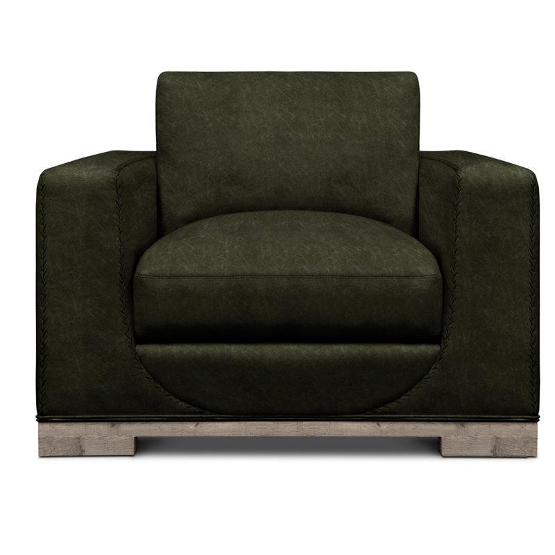 Fauteuil en cuir véritable et demi Cassidy, Cuir véritable rodéo gris anthracite, Cendre miel