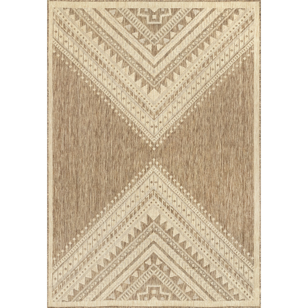 Alsie Southwestern Geometric Power Loomed Beige Indoor/Outdoor Patio Rug Union Rustic Rug 