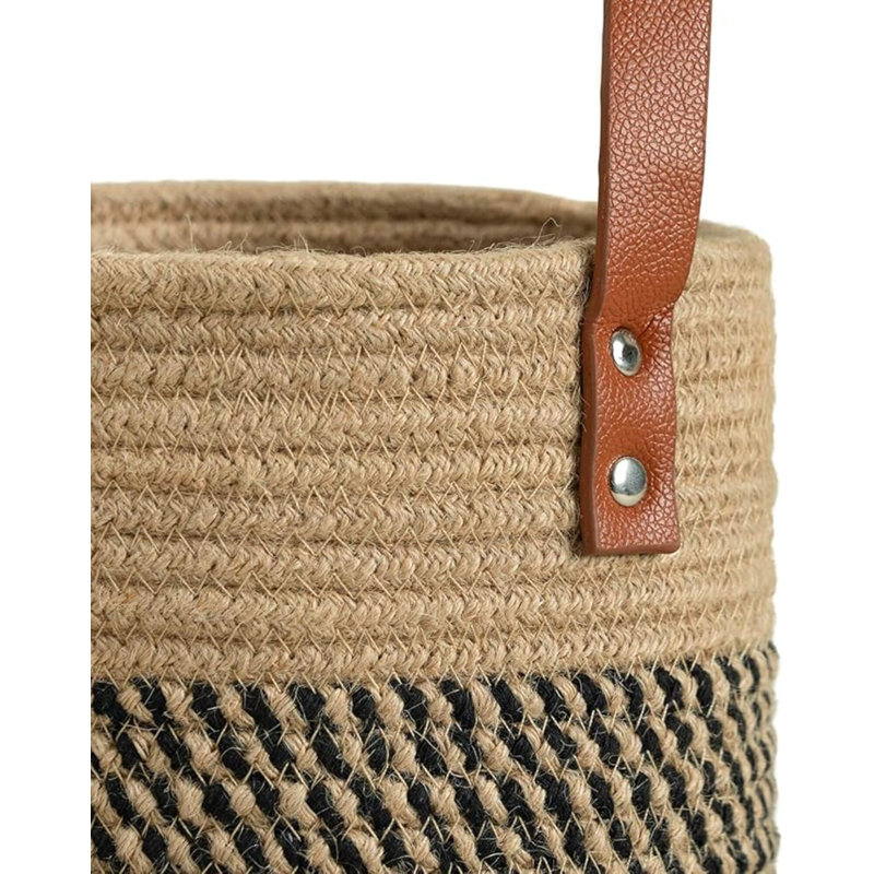 2Pack Jute Rope Hanging Basket - 7.87" X 7" Small Woven Fern Wall Hanging Basket Flower Plants, Woven Storage, Black And Jute