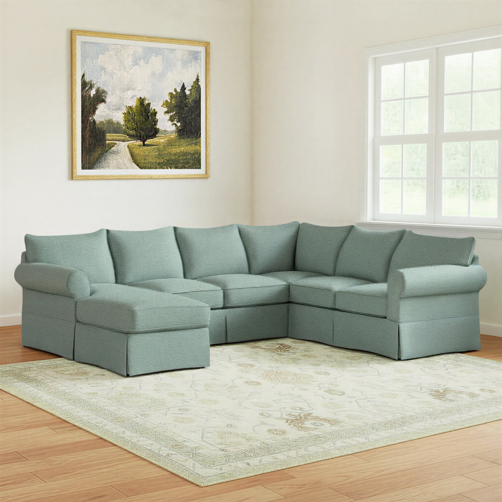 Amari Slipcovered U-Sectional, Bayou Spray Canvas, Left Hand Facing