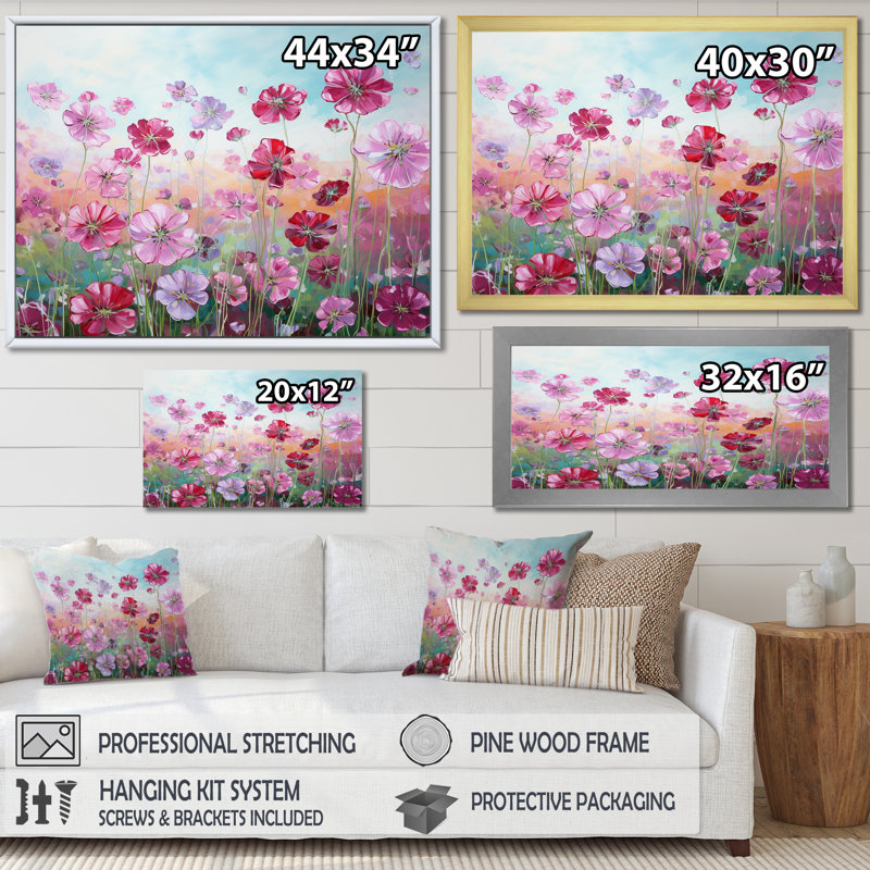 Fleurs de géraniums élégantes sur toile, Cadre flottant doré, H 24 po x l 32 po x P 0,5 po
