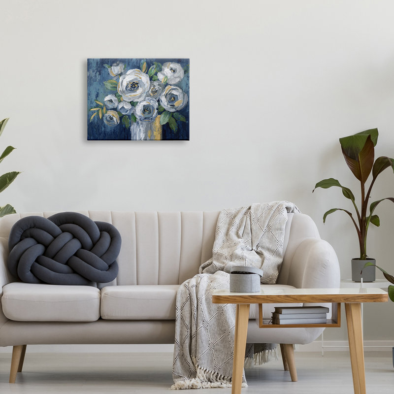 Bouquet de fleurs de pivoines blanches traditionnelles par Nan - Peinture, Toile tendue, H 16 po x l 20 po x P 1,5 po