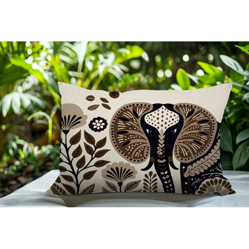 Coussin lombaire réversible intérieur / extérieur Issa Elephant, Beige, Rectangulaire H 14 po x l 20 po