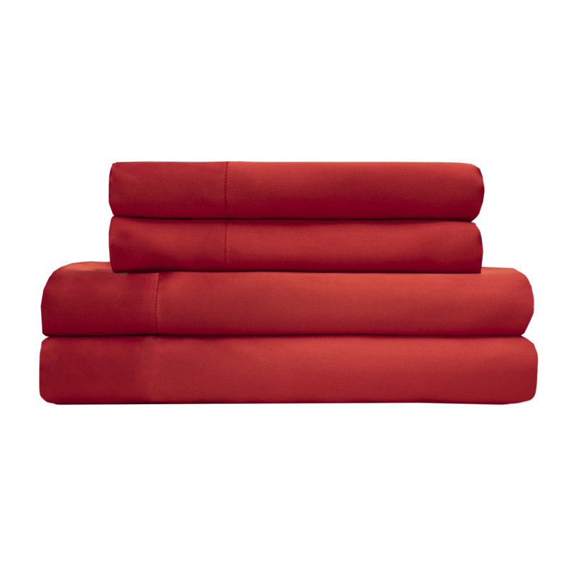 Luxurious Red Satin Polyester Full Sheet Set