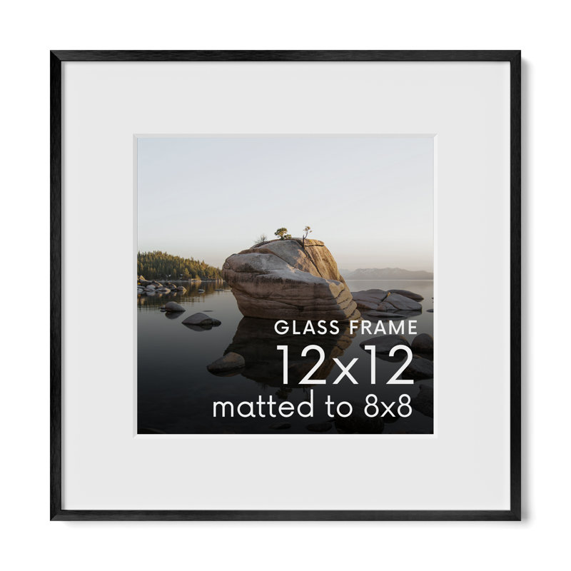 Cadre photo en métal avec verre, Noir, L 12 po x H 12 po