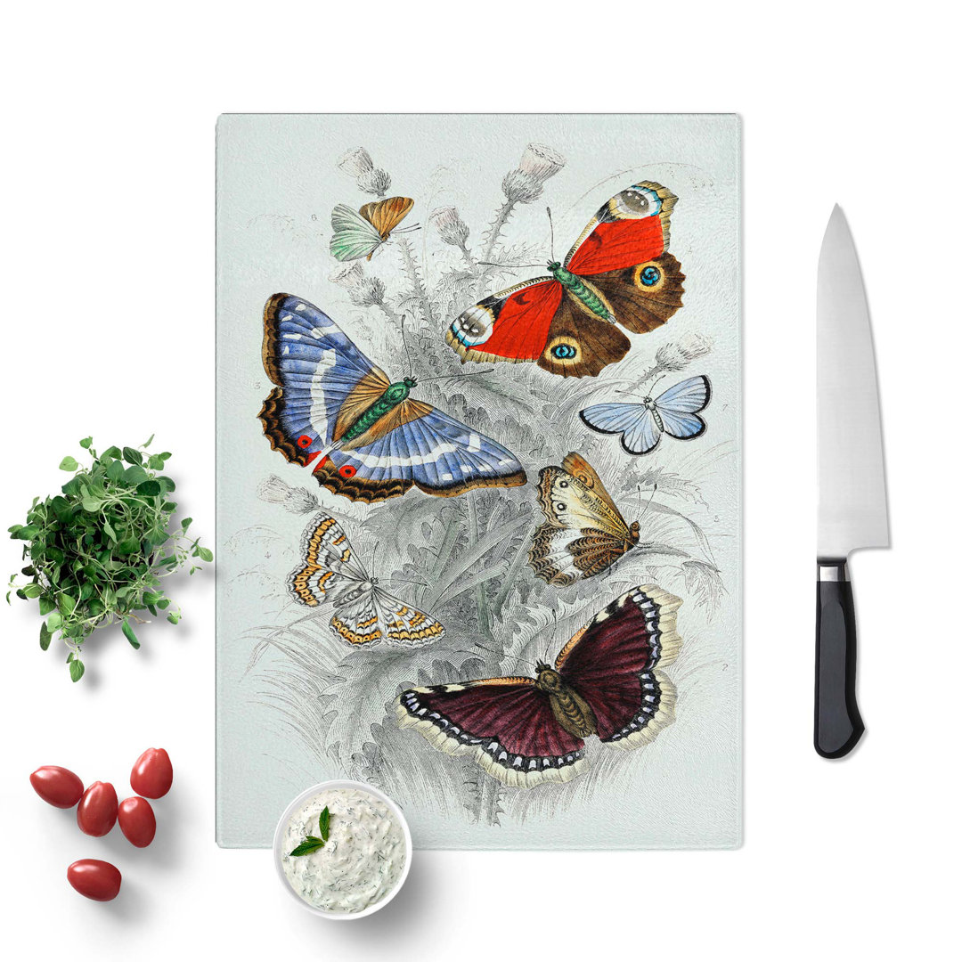 Tempered Glass Assortment of Butterflies Pl. 69 Chopping Board