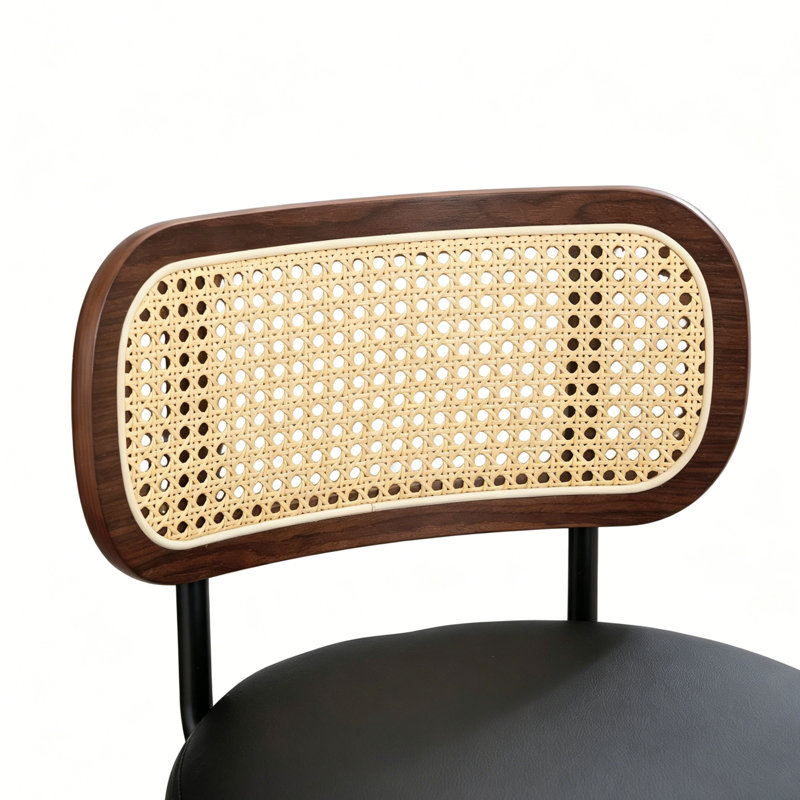 Ensemble de 3 tabourets de bar pivotants de style moderne Mid-Century avec dossier en canne, structure en bois de noyer et siège pivotant à 360 °