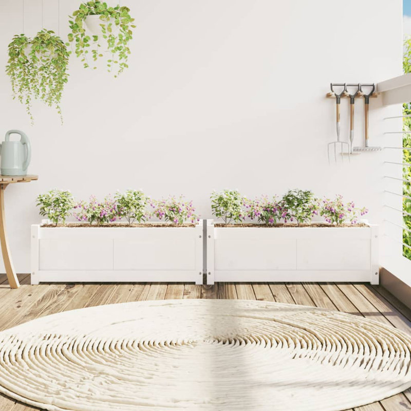Venizelos Wood Planter Box, 31cm H x 90cm W x 31cm D, White