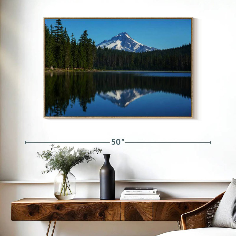 Mount Hood Reflection, Floating Frame Natural Wood, 43" X 29"