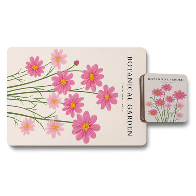 Botanical Garden Collection Placemat And Coaster Set No 72 In Wood Backing With Print Technology