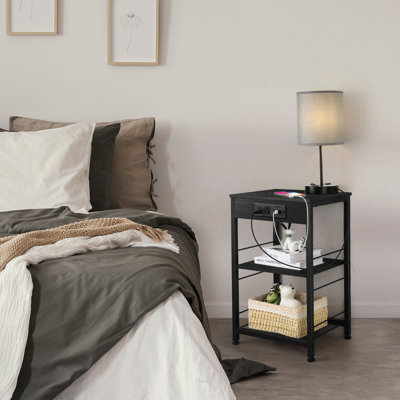 Table de chevet à 3 niveaux avec port de charge USB, table d'appoint rustique étroite avec prises