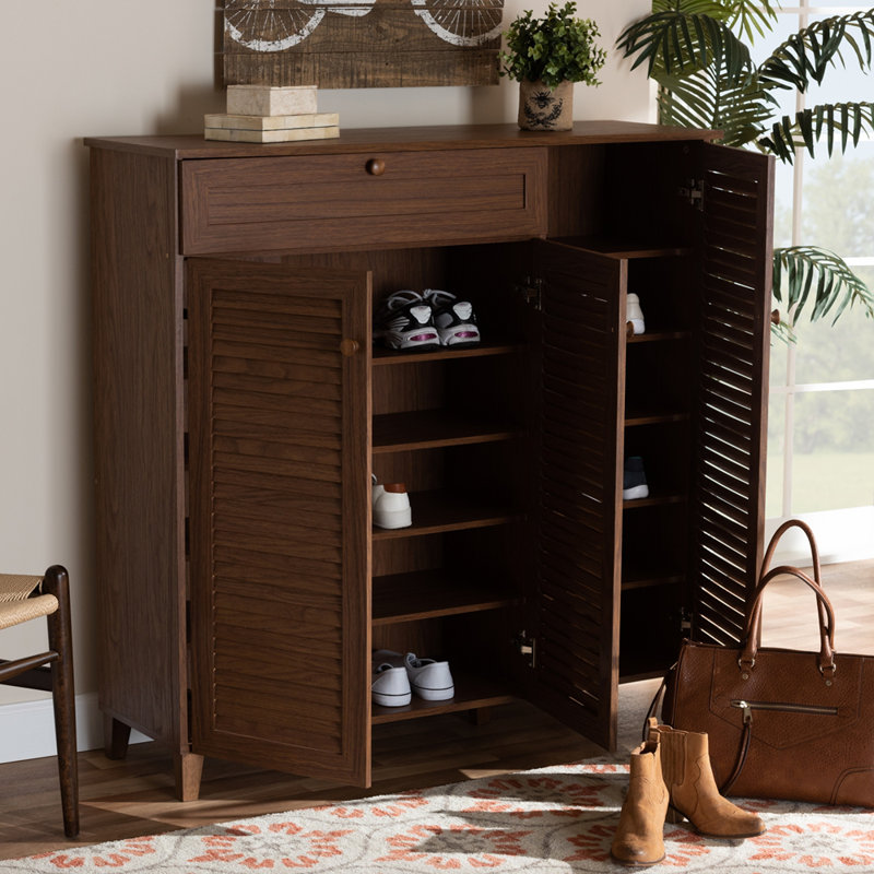 Armoire de rangement moderne et contemporaine pour 21 paires de chaussures, Noyer