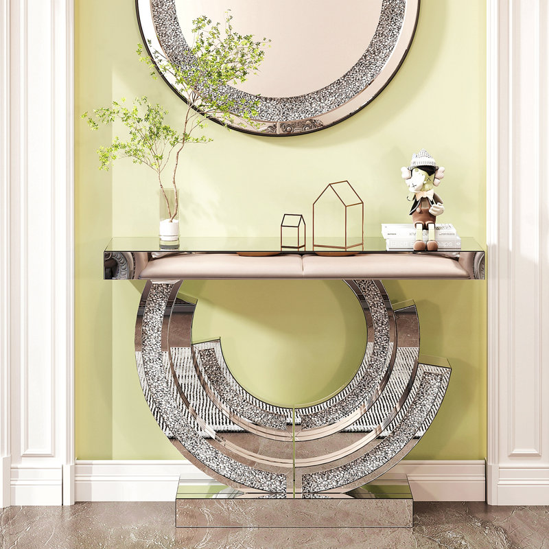 Console en verre à miroir 47,9 "avec diamant 3C Crush, Silver