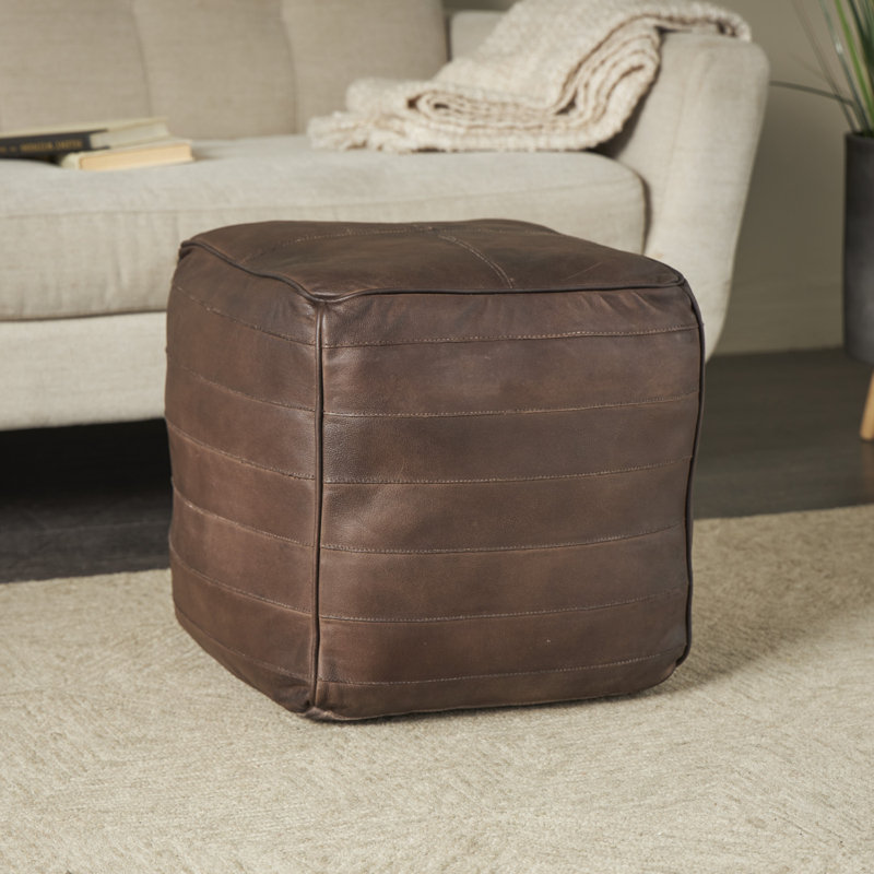 Repose-pieds en cuir Shari, Cuir véritable brun foncé