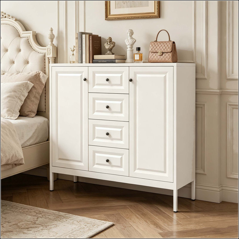 Buffet de rangement en acier avec tiroirs et tablettes réglables