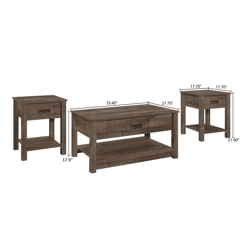 Ensemble de tables basses 3 pièces Lanarose, Chêne brun